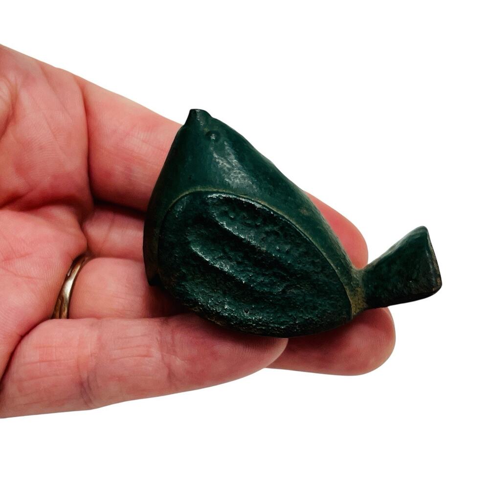 VTG MCM Green Cast Iron Bird Figurine Paperweight Small Statue Home Decor 2”